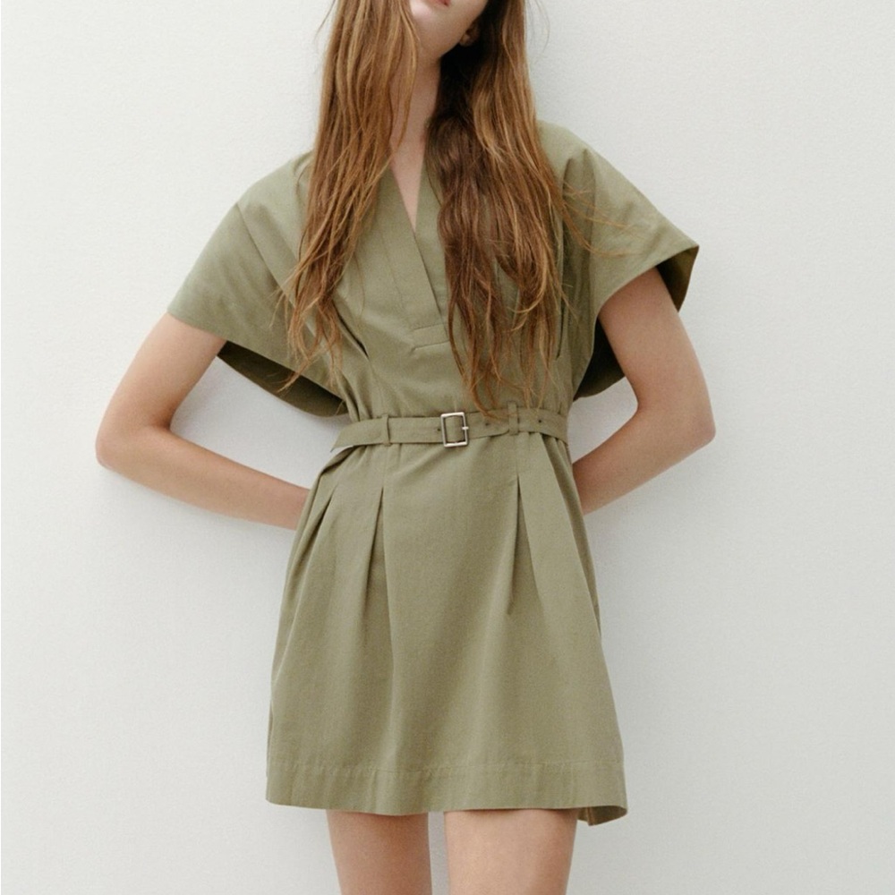 ZARA Olive Green Belted Dress utility